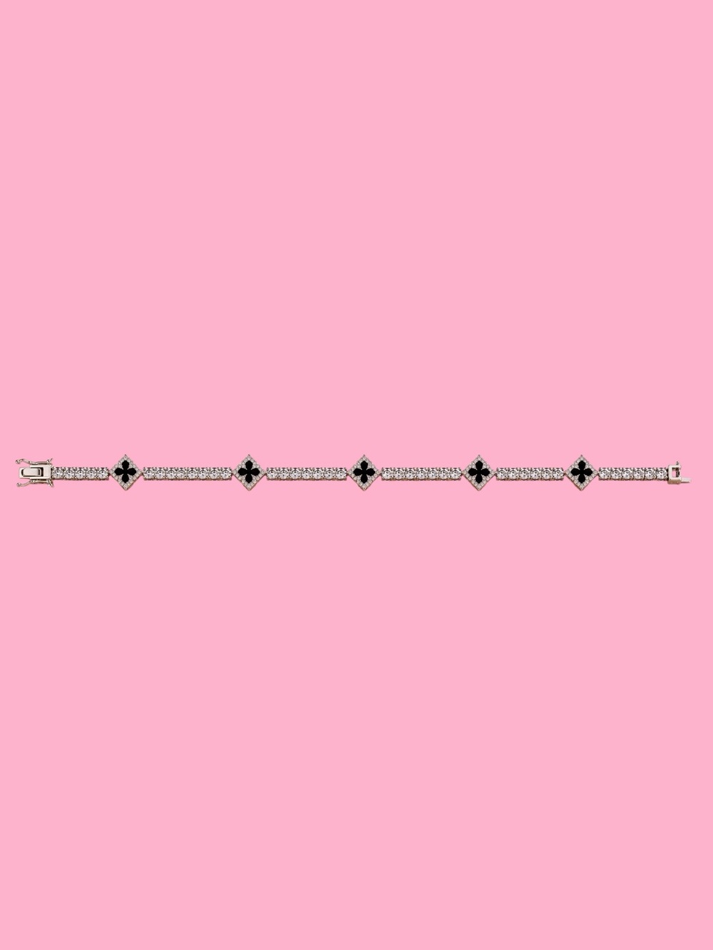 ✨ Lucky Clover Iced-Out Tennis Bracelet | 4mm CZ Chain | Black Enamel Clover 🖤✨ - Picture 7 of 9